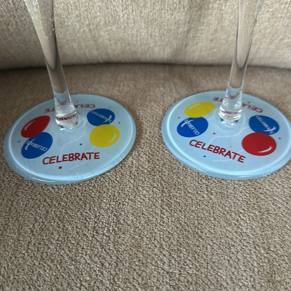 Celebrate Party Hand-painted Acrylic Wine Glasses by Lolita - Set of 2 NWOT